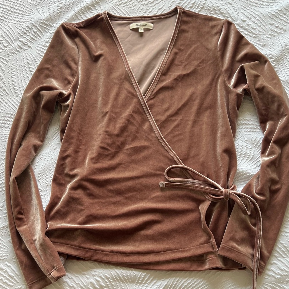 Madewell Velvet Brown Ballet Wrap Top NWOT